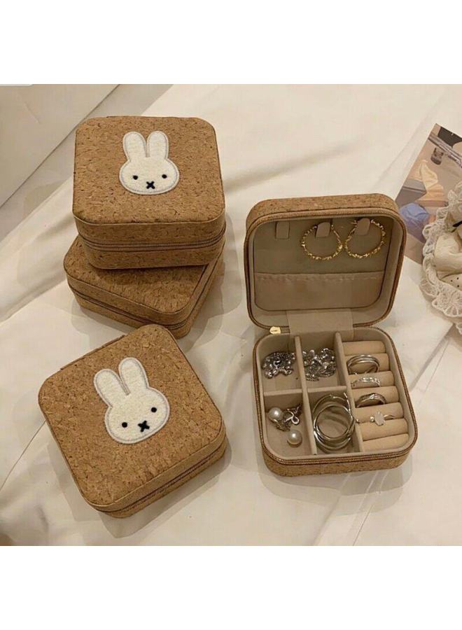 Rabbit Cork elry Box For Women, Small Portable Earring, Ring, Necklace elry Box, Cute Retro elry Storage Box