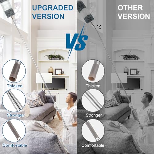 UPPERCUT Microfiber Duster, 4PCS with Extension Pole(Stainless Steel) 30 to 100 Inches, Reusable Bendable Dusters, Washable Lightweight Dusters for Cleaning Ceiling Fan, High Ceiling, Blinds, Furniture, Cars - Image 2