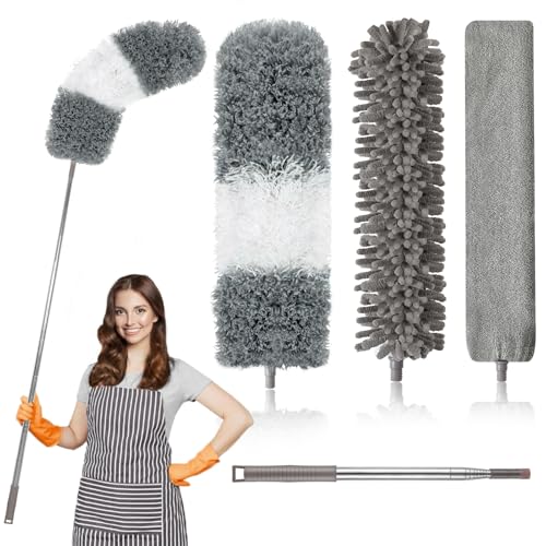 UPPERCUT Microfiber Duster, 4PCS with Extension Pole(Stainless Steel) 30 to 100 Inches, Reusable Bendable Dusters, Washable Lightweight Dusters for Cleaning Ceiling Fan, High Ceiling, Blinds, Furniture, Cars - Image 1