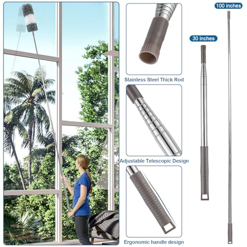 UPPERCUT Microfiber Duster, 4PCS with Extension Pole(Stainless Steel) 30 to 100 Inches, Reusable Bendable Dusters, Washable Lightweight Dusters for Cleaning Ceiling Fan, High Ceiling, Blinds, Furniture, Cars - Image 4