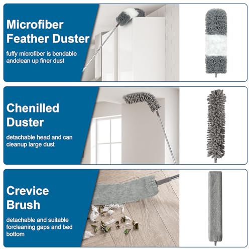 UPPERCUT Microfiber Duster, 4PCS with Extension Pole(Stainless Steel) 30 to 100 Inches, Reusable Bendable Dusters, Washable Lightweight Dusters for Cleaning Ceiling Fan, High Ceiling, Blinds, Furniture, Cars - Image 3