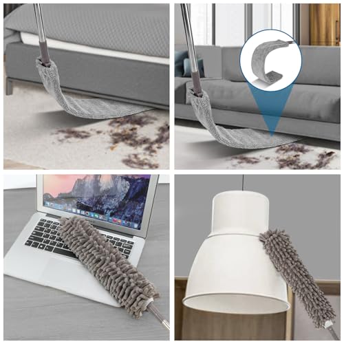 UPPERCUT Microfiber Duster, 4PCS with Extension Pole(Stainless Steel) 30 to 100 Inches, Reusable Bendable Dusters, Washable Lightweight Dusters for Cleaning Ceiling Fan, High Ceiling, Blinds, Furniture, Cars - Image 5