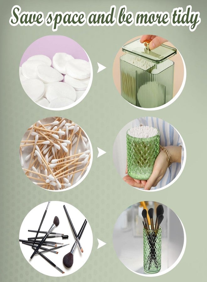 FoldTier مجموعة أدوات الحمام FoldTier المكونة من 3 قطع، حامل كرات قطنية، صندوق تخزين كرات قطنية/أعواد/مسحات قطنية، موزع تخزين مستحضرات تجميل بثلاثة أقسام، مناسب لصينية الزينة، وعاء لحفظ الحلوى، مناسب للمنزل (أخضر) - Image 5