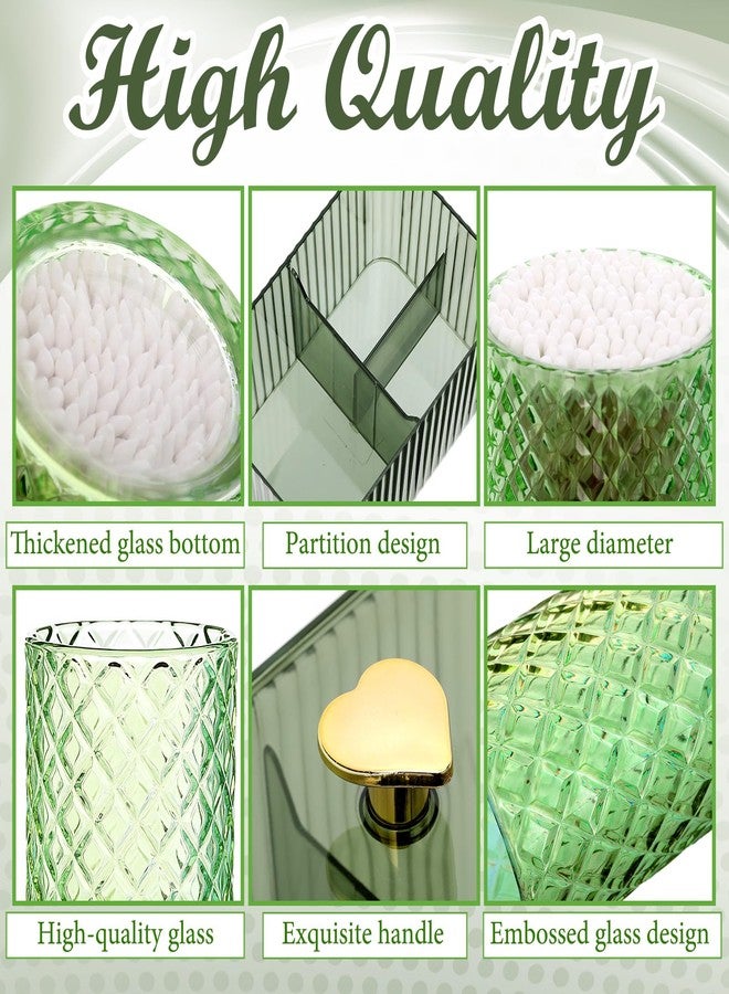 FoldTier مجموعة أدوات الحمام FoldTier المكونة من 3 قطع، حامل كرات قطنية، صندوق تخزين كرات قطنية/أعواد/مسحات قطنية، موزع تخزين مستحضرات تجميل بثلاثة أقسام، مناسب لصينية الزينة، وعاء لحفظ الحلوى، مناسب للمنزل (أخضر) - Image 3