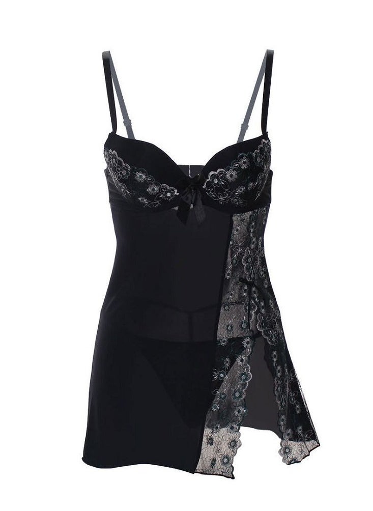 Generic - Women Floral Mesh Split Cut Out Babydoll Lingerie Slip Dress. - Image 1