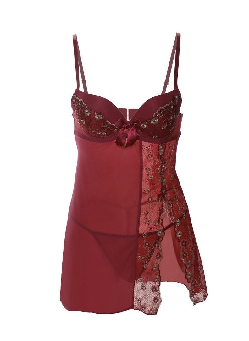 Generic - Women Floral Mesh Split Cut Out Babydoll Lingerie Slip Dress. - Image 1
