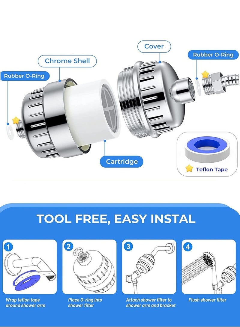 كيسويت فلتر دش من 25 مرحلة، فلتر رأس دش للمياه العسرة، مع 3 خراطيش فلتر قابلة للاستبدال، جهاز تنقية مياه رأس دش عالمي لإزالة الكلور، فلتر صنبور للحمام والمطبخ والحمام، الفلورايد (أبيض) - Image 4