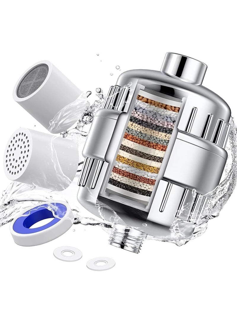 كيسويت فلتر دش من 25 مرحلة، فلتر رأس دش للمياه العسرة، مع 3 خراطيش فلتر قابلة للاستبدال، جهاز تنقية مياه رأس دش عالمي لإزالة الكلور، فلتر صنبور للحمام والمطبخ والحمام، الفلورايد (أبيض) - Image 2