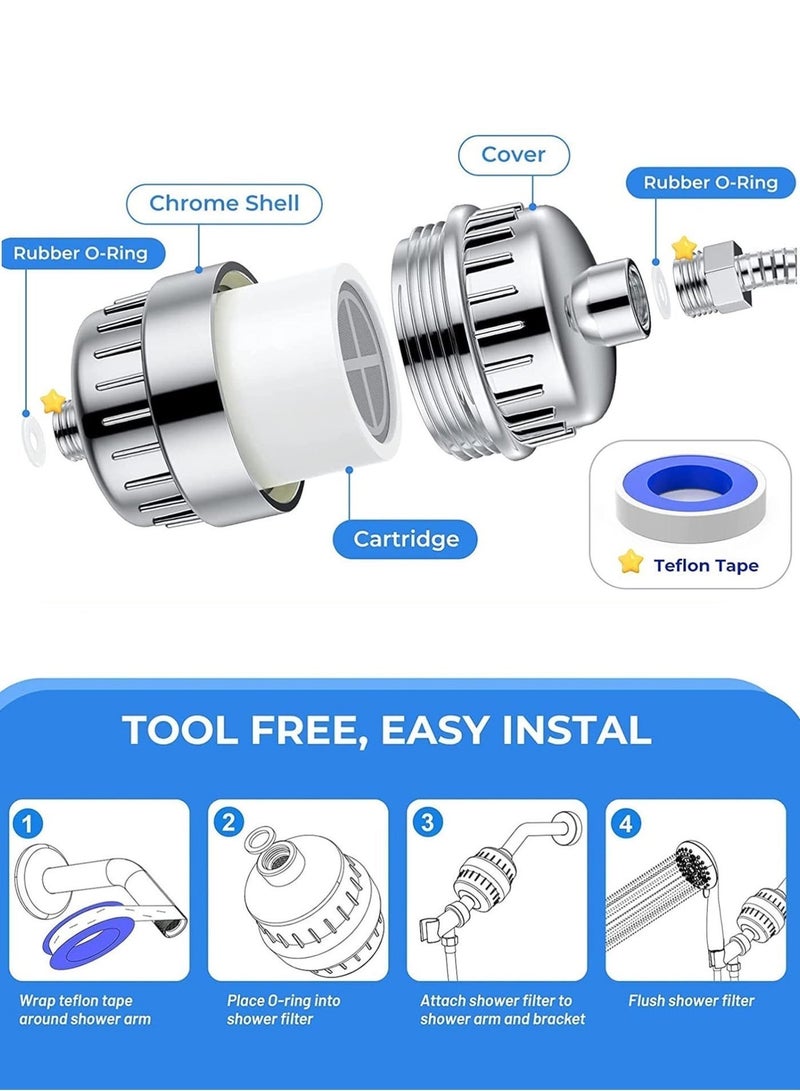 Keysweet 25-Stage Shower Filter for Hard Water – Universal Shower Head Water Purifier with 3 Replacement Cartridges, Removes Chlorine & Fluoride, Faucet Filter for Bathroom, Kitchen, Washroom (White) - Image 3