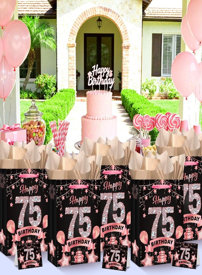 LUUFILx Rose Gold 75th Birthday Gift Bag for Women Party Favor Bags with Wrapping Paper Card Rose Gold Christmas 75 Birthday Gift Wrap Bag for 75 Years Old Party Decorations Supplies - Image 4