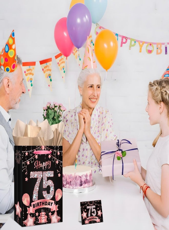 LUUFILx Rose Gold 75th Birthday Gift Bag for Women Party Favor Bags with Wrapping Paper Card Rose Gold Christmas 75 Birthday Gift Wrap Bag for 75 Years Old Party Decorations Supplies - Image 2
