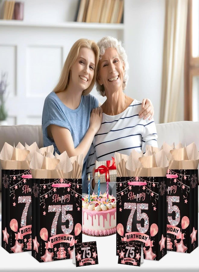 LUUFILx Rose Gold 75th Birthday Gift Bag for Women Party Favor Bags with Wrapping Paper Card Rose Gold Christmas 75 Birthday Gift Wrap Bag for 75 Years Old Party Decorations Supplies - Image 3
