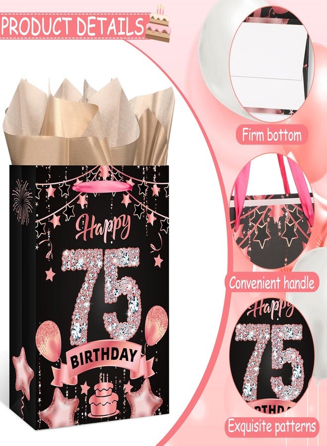 LUUFILx Rose Gold 75th Birthday Gift Bag for Women Party Favor Bags with Wrapping Paper Card Rose Gold Christmas 75 Birthday Gift Wrap Bag for 75 Years Old Party Decorations Supplies - Image 5