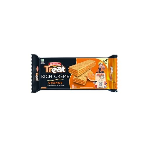 Britannia Treat Crème Wafers - Orange Flavoured Wafer Biscuit | 55 gm - Image 1