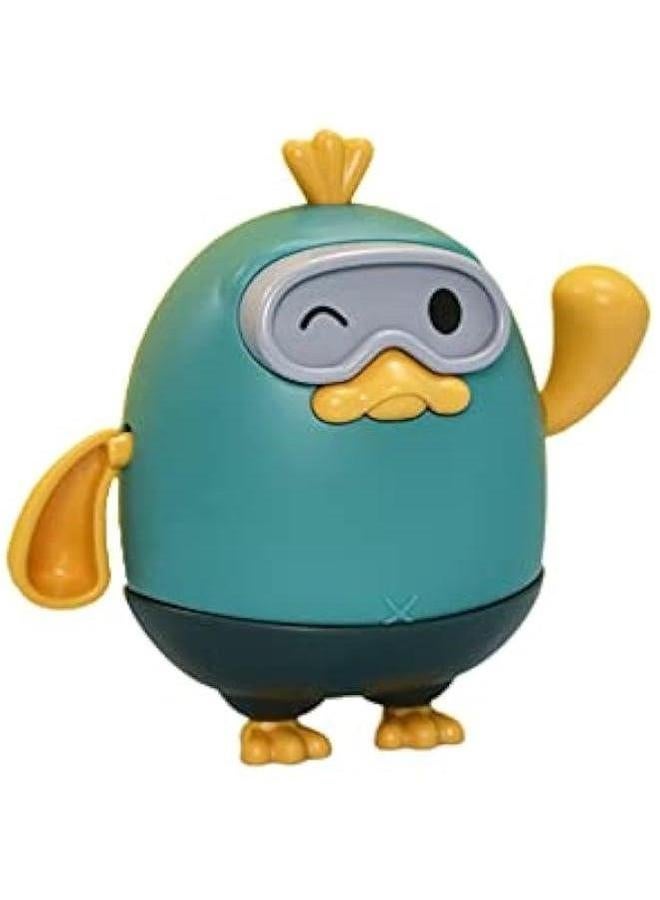 Pull & Go Duck Bath Toy, Funny Duckling Toy Wind-up Tub Jumpsuit Bathtub Swimming Goggles Water Boat for Boys and Girls (3-Blue)  - Image 1