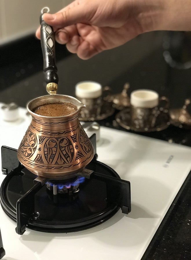 BCS 12 Oz Copper Turkish Greek Arabic Coffee Pot with Wooden Handle (4 servings) Cezve Ibrik Briki Stovetop Coffee Maker (Includes Wooden Spoon) - Image 4