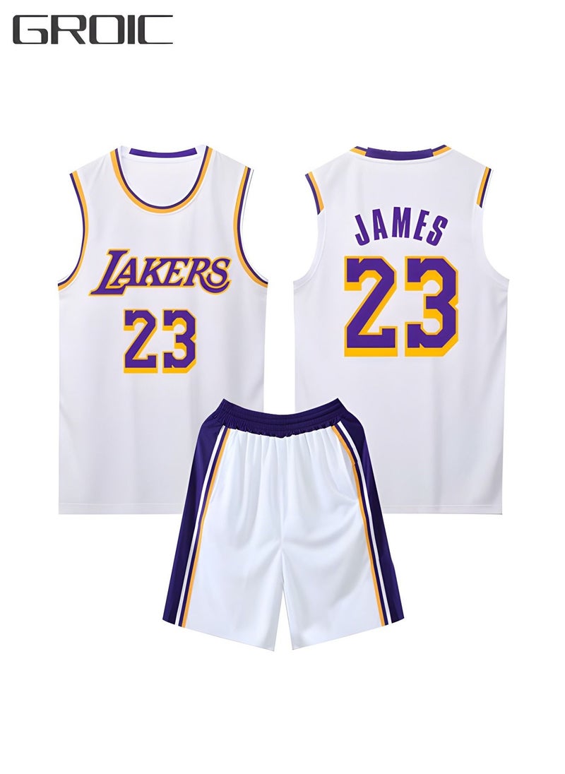 GROIC - تي شيرت وسروال قصير لكرة السلة من James Jersey 23#، جيرسي كرة السلة للبالغين، بدلات كرة السلة، مجموعة جيرسي كرة السلة (أبيض، 3XL) - Image 1