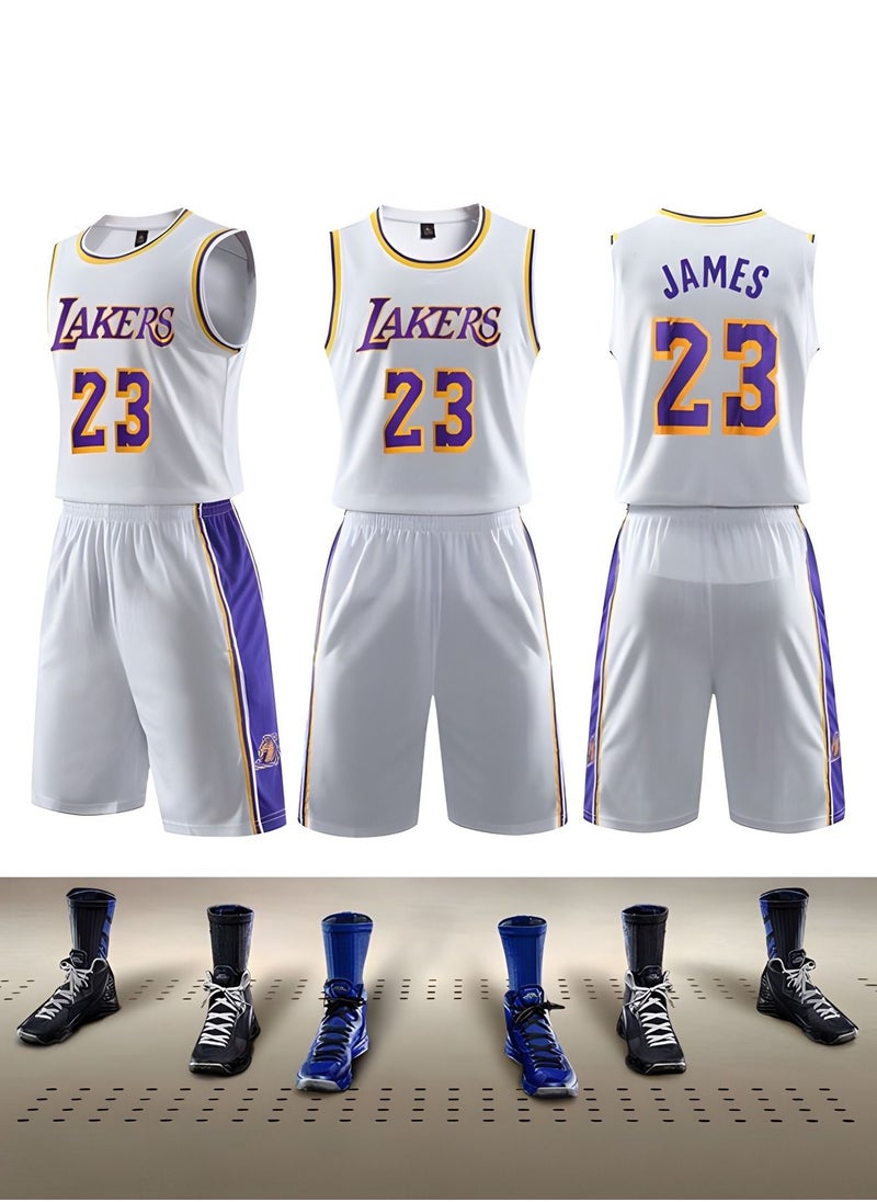 GROIC - تي شيرت وسروال قصير لكرة السلة من James Jersey 23#، جيرسي كرة السلة للبالغين، بدلات كرة السلة، مجموعة جيرسي كرة السلة (أبيض، 3XL) - Image 1