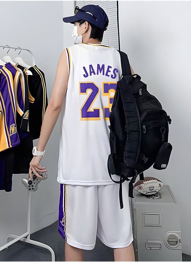 GROIC - تي شيرت وسروال قصير لكرة السلة من James Jersey 23#، جيرسي كرة السلة للبالغين، بدلات كرة السلة، مجموعة جيرسي كرة السلة (أبيض، 3XL) - Image 1