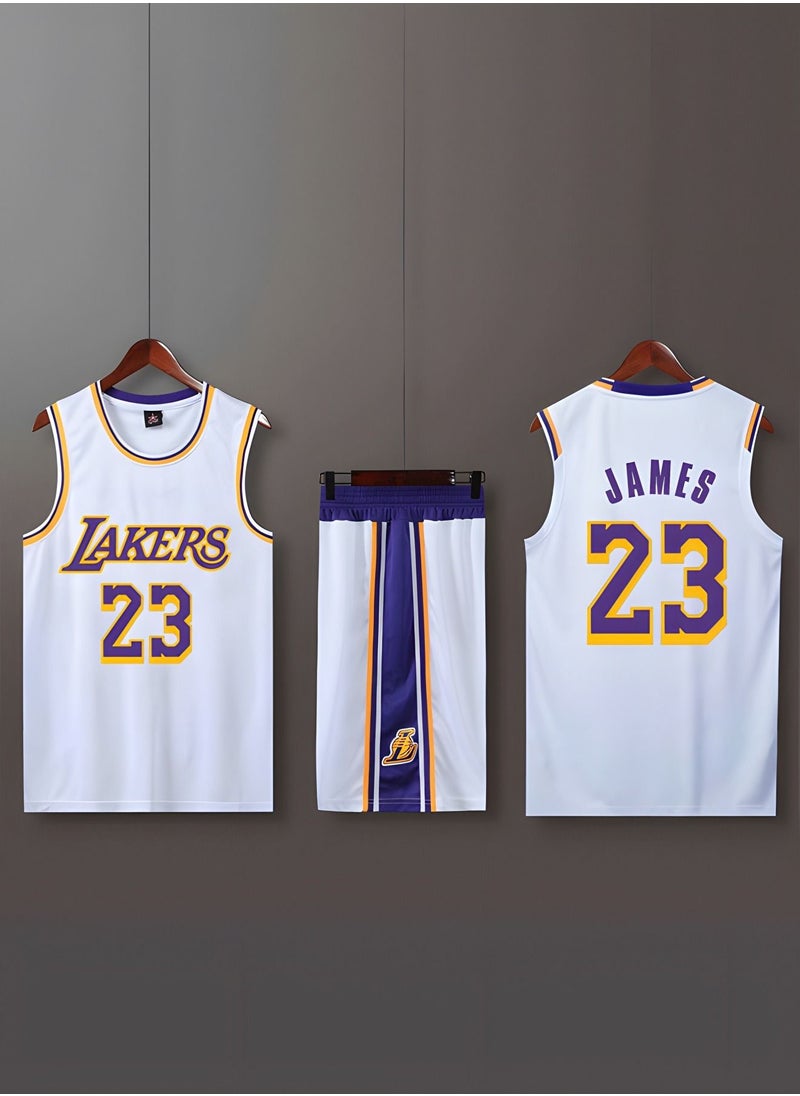 GROIC - تي شيرت وسروال قصير لكرة السلة من James Jersey 23#، جيرسي كرة السلة للبالغين، بدلات كرة السلة، مجموعة جيرسي كرة السلة (أبيض، 3XL) - Image 1