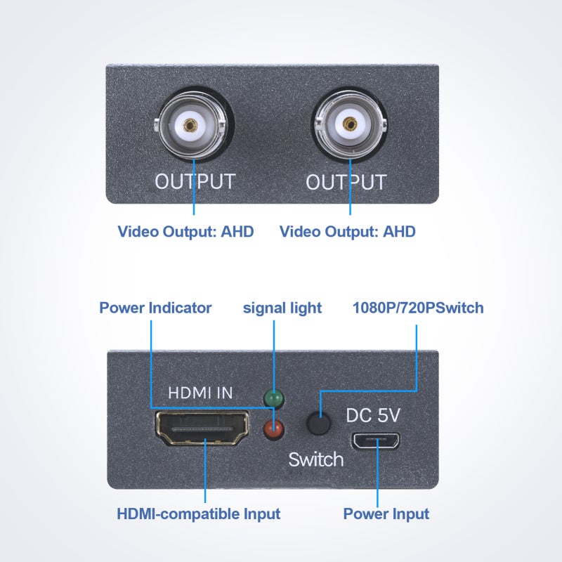 HDMI To AHD Converter: Metal Construction, 4K HDMI To 1080P/720P AHD Switchable Output - Durable Stable Signal Conversion For Surveillance Installers, Home Users, Commercial Monitoring - Image 2