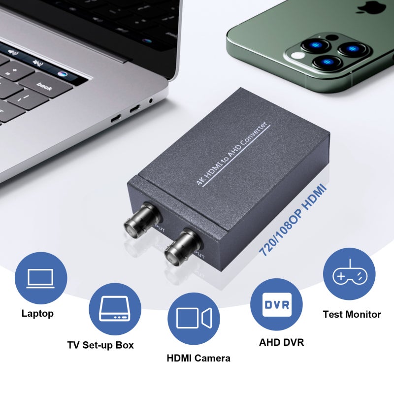 HDMI To AHD Converter: Metal Construction, 4K HDMI To 1080P/720P AHD Switchable Output - Durable Stable Signal Conversion For Surveillance Installers, Home Users, Commercial Monitoring - Image 4