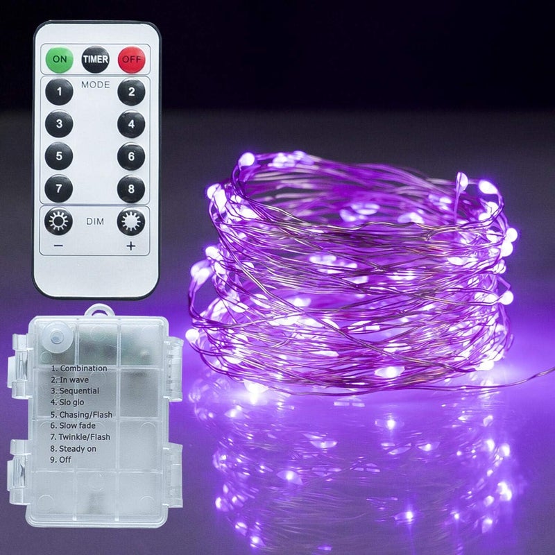 Twinkle Star Fairy Lights, 33ft 100 LED Battery Operated Waterproof String Lights with Remote, Timer & 8 Lighting Modes Indoor Outdoor Wedding Party Decorations, Purple, 1 Pack - Image 1