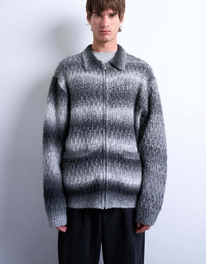 TOPMAN Knitted Zip Up Cardigan - Image 1