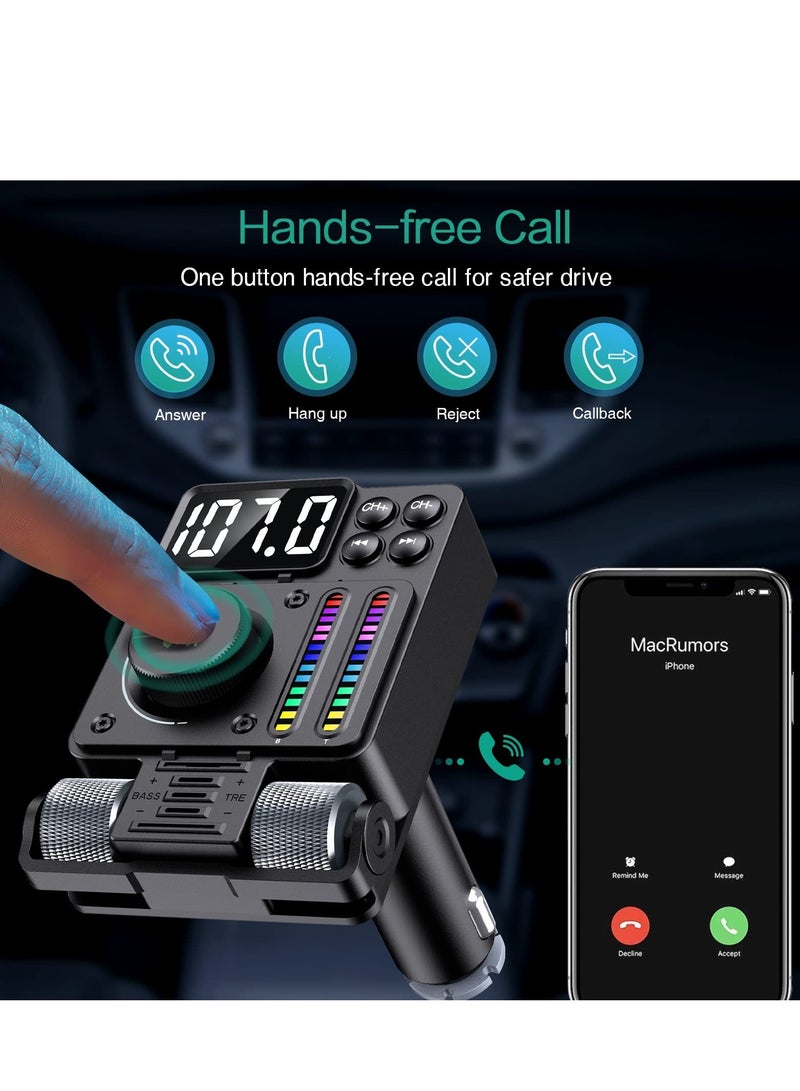 Y&D Bluetooth 5.3 FM Transmitter for Car, 30W PD & QC3.0 Fast Car Charger, Wireless Radio Adapter, Supports Hands-Free Call, Larger LED Display, Adjustable Treble and Bass Sound Music Player  - Image 4
