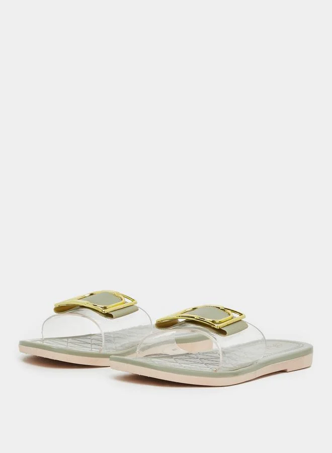 Take Two Take Two Buckle Decoration Transparent Band Flat Sandals