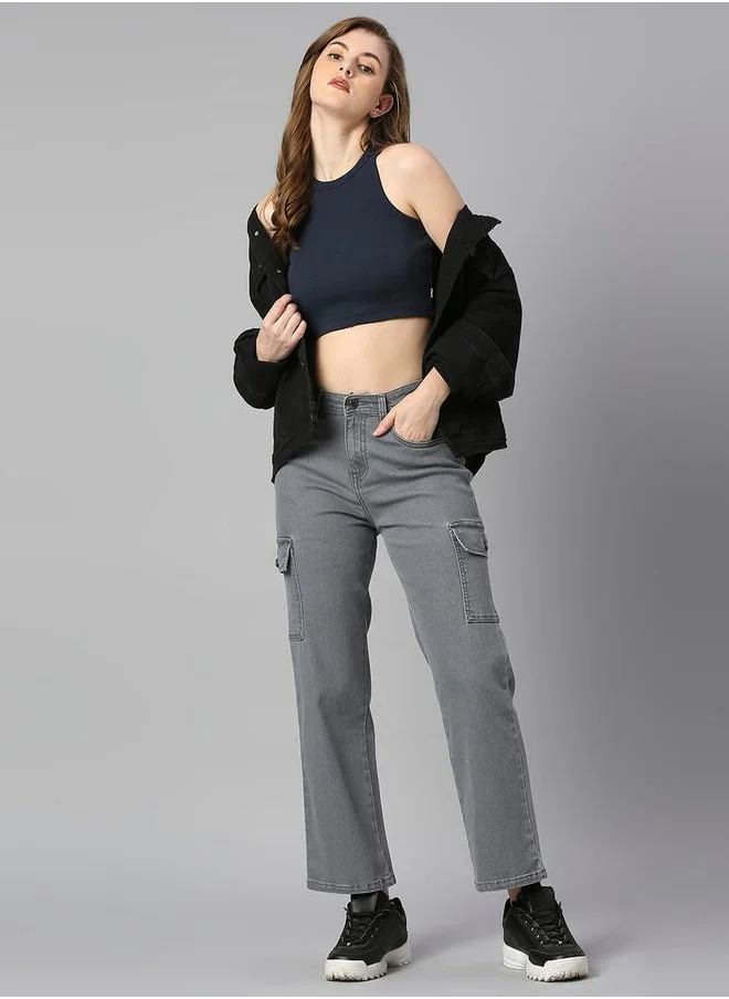HIGH STAR Mid Wash Pocket Detail Straight Fit Jeans by Styli