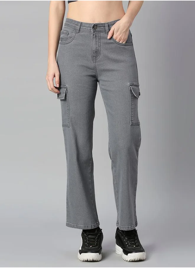HIGH STAR Mid Wash Pocket Detail Straight Fit Jeans by Styli