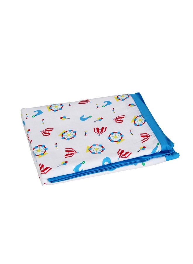 My Milestones - 100% Cotton Muslin Baby Blanket - 6 Layered (43X43 Inches) - Carnival Teal Blue Print - Image 1