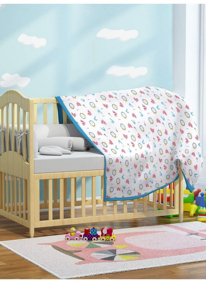 My Milestones - 100% Cotton Muslin Baby Blanket - 6 Layered (43X43 Inches) - Carnival Teal Blue Print - Image 1