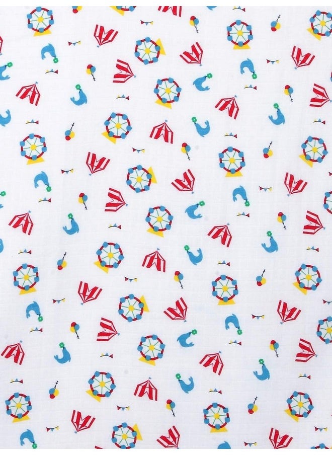 My Milestones - 100% Cotton Muslin Baby Blanket - 6 Layered (43X43 Inches) - Carnival Teal Blue Print - Image 1