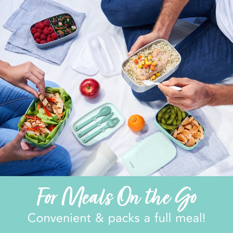 Bentgo بينتغو كلاسيك - صندوق بينتو للبالغين  صندوق غداء قابل للتكديس مع 3 أقسام  أدوات بلاستيكية  وحزام إغلاق نايلون  حاوية طعام خالية من BPA (أكوا الساحل) - Image 2