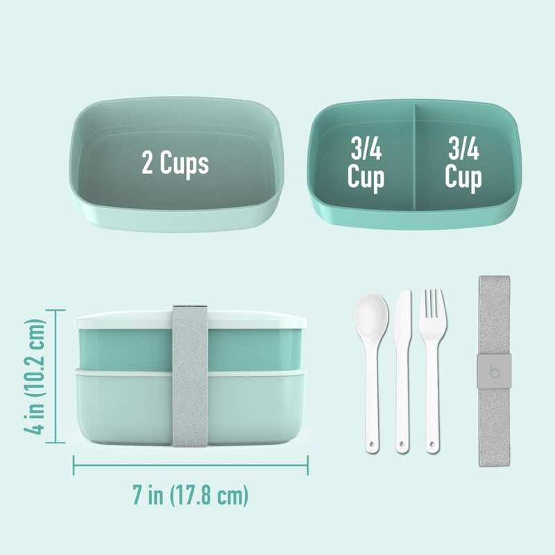 Bentgo بينتغو كلاسيك - صندوق بينتو للبالغين  صندوق غداء قابل للتكديس مع 3 أقسام  أدوات بلاستيكية  وحزام إغلاق نايلون  حاوية طعام خالية من BPA (أكوا الساحل) - Image 5