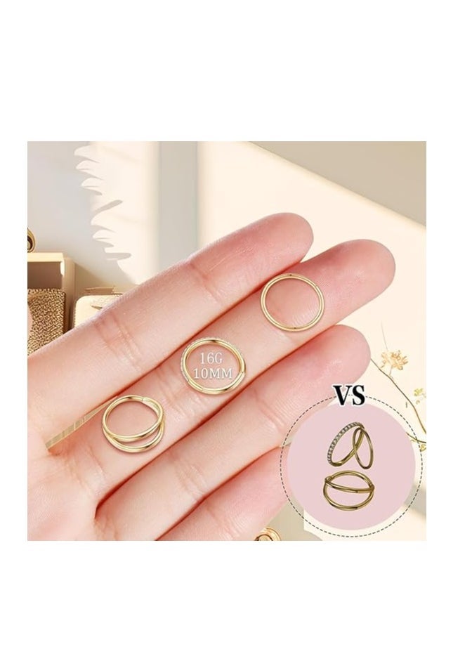 Steel Double Hoop Nose Rings, Hinged Septum Clicker, and Lip Rings for Cartilage, Helix, Rook, Tragus, and Daith Piercings - 1.2*10mm, Set of 3 Body Piercing Jewelry.  - Image 2