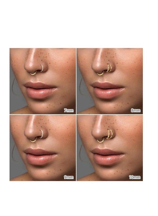 Steel Double Hoop Nose Rings, Hinged Septum Clicker, and Lip Rings for Cartilage, Helix, Rook, Tragus, and Daith Piercings - 1.2*10mm, Set of 3 Body Piercing Jewelry.  - Image 3