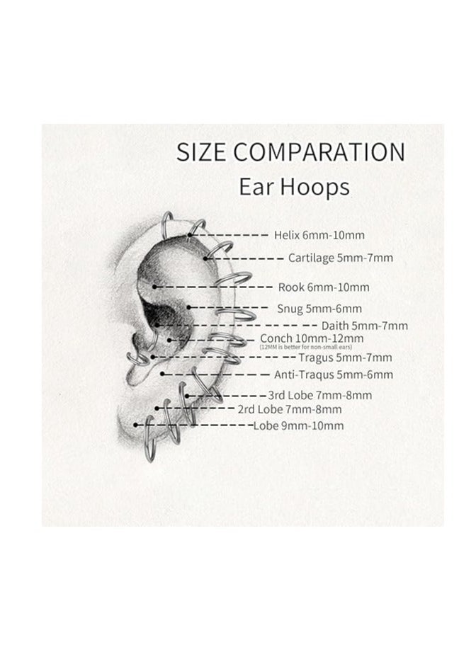 Steel Double Hoop Nose Rings, Hinged Septum Clicker, and Lip Rings for Cartilage, Helix, Rook, Tragus, and Daith Piercings - 1.2*10mm, Set of 3 Body Piercing Jewelry.  - Image 5