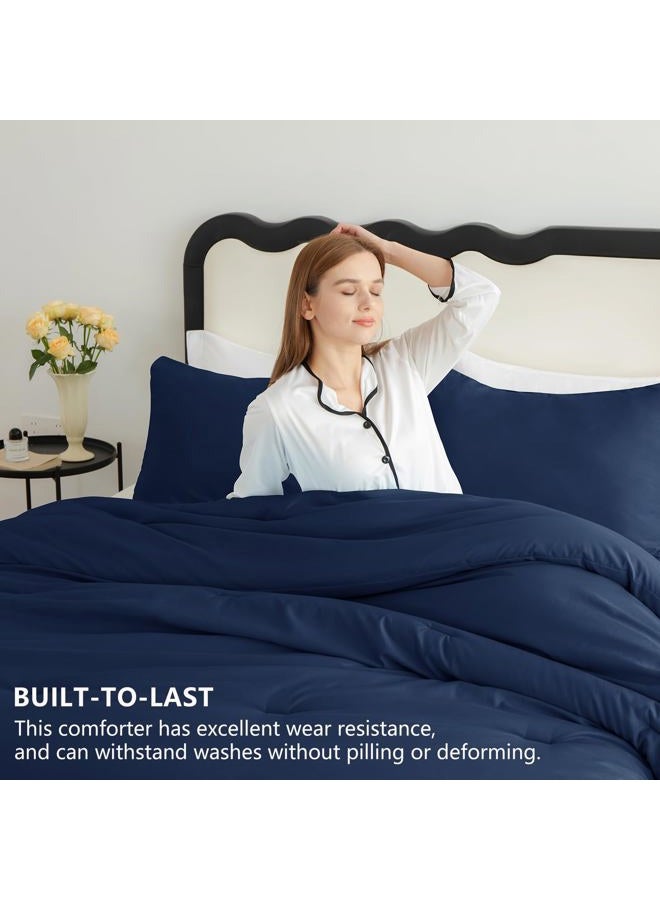 CozyLux Oversized Queen Comforter Set Navy Blue, 3 Pieces 98x98 Solid Breathable Quilted Style Bedding Sets All Season, Luxury Soft Down Alternative Comforter Bed Set (1 Comforter & 2 Pillowcases) - Image 2