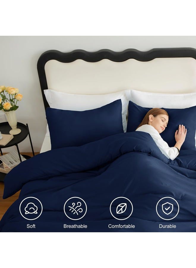 CozyLux Oversized Queen Comforter Set Navy Blue, 3 Pieces 98x98 Solid Breathable Quilted Style Bedding Sets All Season, Luxury Soft Down Alternative Comforter Bed Set (1 Comforter & 2 Pillowcases) - Image 5