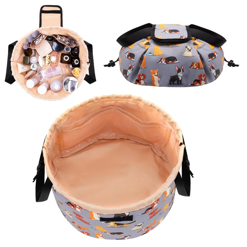 TAPMEI Large Barrel Drawstring Makeup BagTravel Makeup BagPortable Cosmetic Bag Make Up Organizer Bag for Travel Accessories Essentials and Hair ProductGifts for Women Girlsdog makeup bag - Image 2