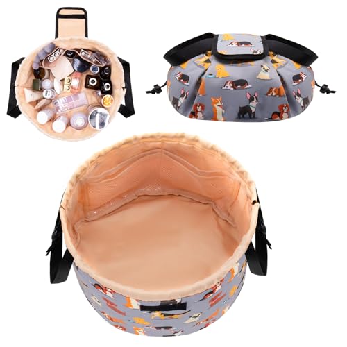TAPMEI Large Barrel Drawstring Makeup BagTravel Makeup BagPortable Cosmetic Bag Make Up Organizer Bag for Travel Accessories Essentials and Hair ProductGifts for Women Girlsdog makeup bag - Image 1