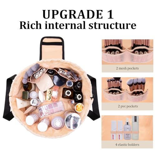 TAPMEI Large Barrel Drawstring Makeup BagTravel Makeup BagPortable Cosmetic Bag Make Up Organizer Bag for Travel Accessories Essentials and Hair ProductGifts for Women Girlsdog makeup bag - Image 3