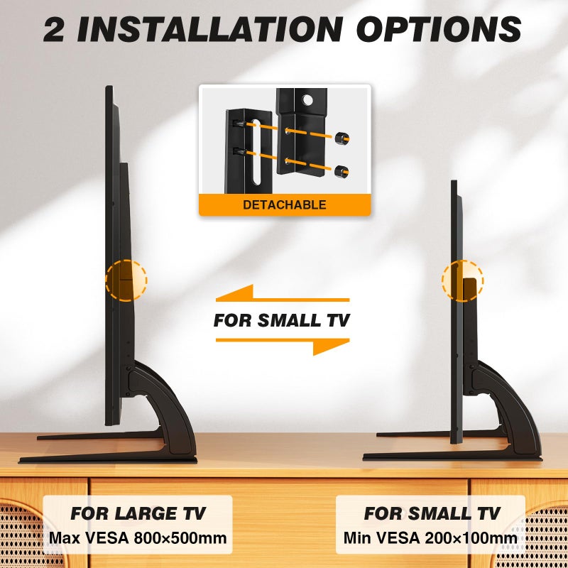 5Rcom TV Stand Mount, Universal TV Stand Tabletop for 22 to 65 inch Plasma LCD LED Flat Screen TVs, Strong TV Legs Holds up to 88lbs, Height Adjustable TV Base, Max VESA 800 x 500mm - Image 3