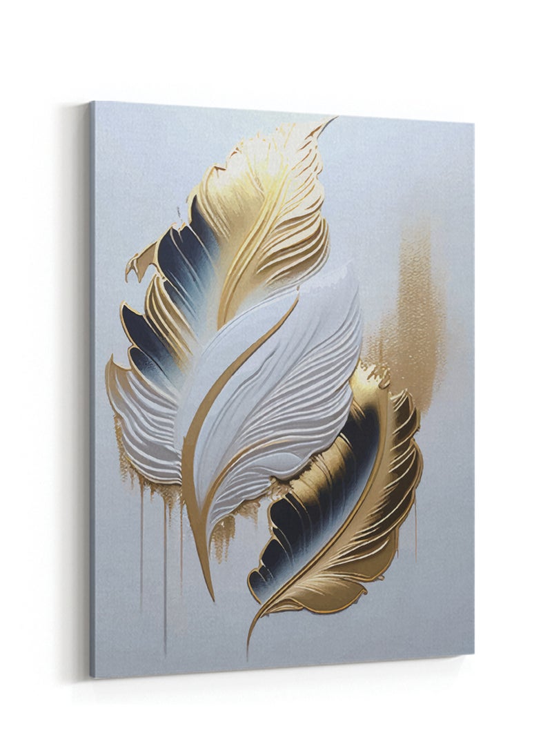 LOWHA Canvas Wall Art Stretched Over Wooden Frame with Golden Feathers Abstract Painting - Image 4