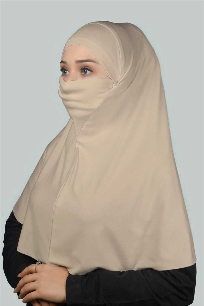 Altobeh Ready-made Turban Practical Scarf with Veil Hijab with Nikap - Prayer Cover Soufflé (Xl) - Sand Beige