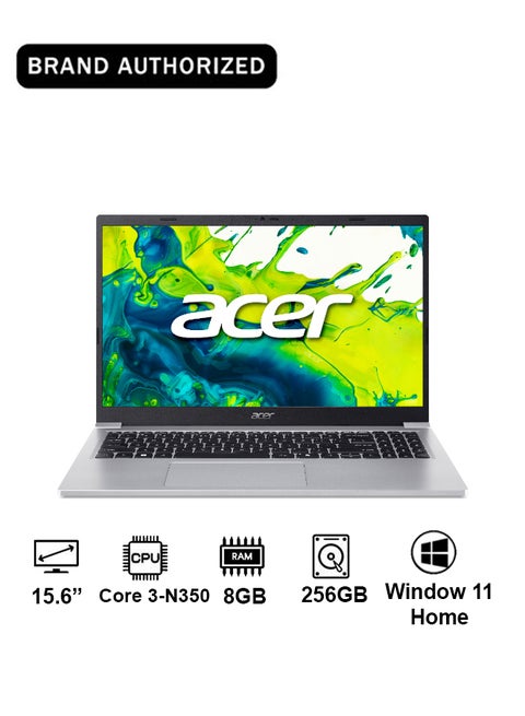 Aspire Lite AL15 Laptop with 14th Gen Intel Core 3-N350 Octa Cores Upto 3.9GHz/8GB DDR4 RAM/256GB SSD Storage/Intel Graphics/15.6" FHD IPS SlimBezel Display/Win 11 Home/ Light Silver