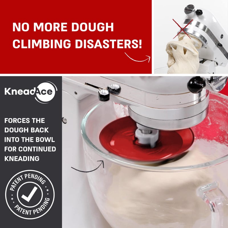 KneadAce Dough Hook Shield For Kitchen Aid - Prevents Your Dough from Climbing Up and Clogging Up Your Mixer â€“ Mess Free Mixer Accessory Compatible With Most KitchenAid C Shape Dough Hooks (Red) - Image 2